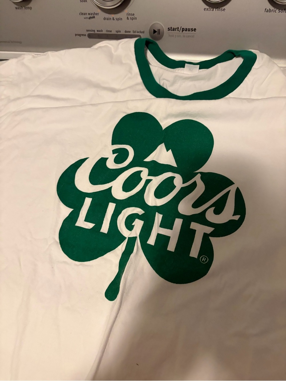 Mens White Coors  T-Shirt with Green Shamrock Logo